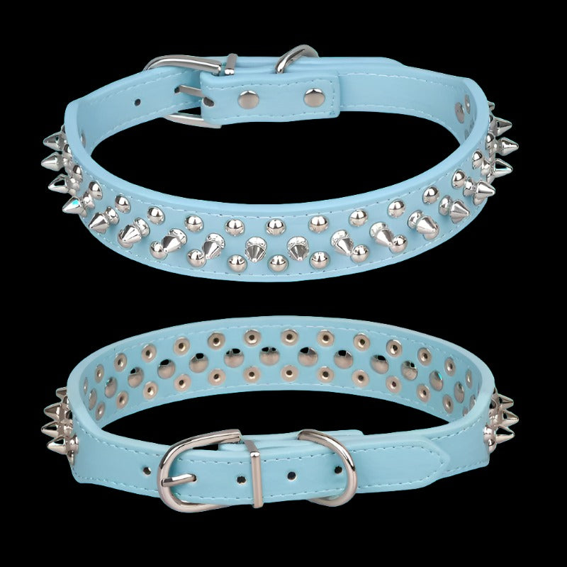 The Stylish Spiked Leather Dog Collar and Leash Set Are Adjustable for a Secure Fit for Outdoor Walking and Training