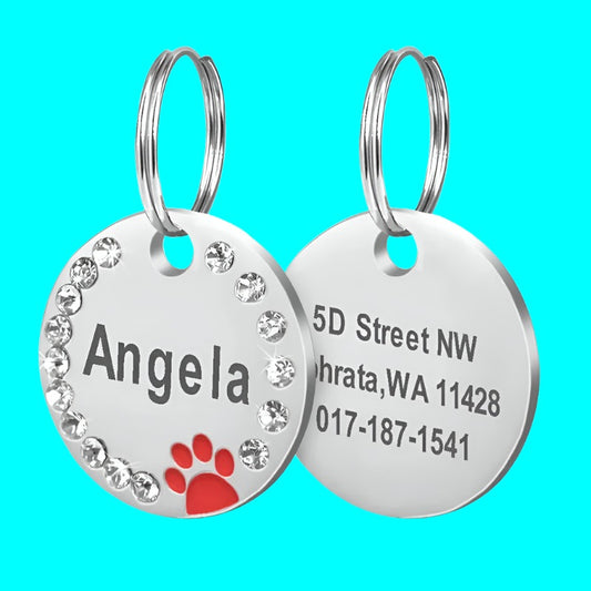 Stainless Steel Engraved Pet Name Collar Pendant ID Tags Personalized Anti-Lost Engraved Diamond Pendant Necklace for Cat Dog ID